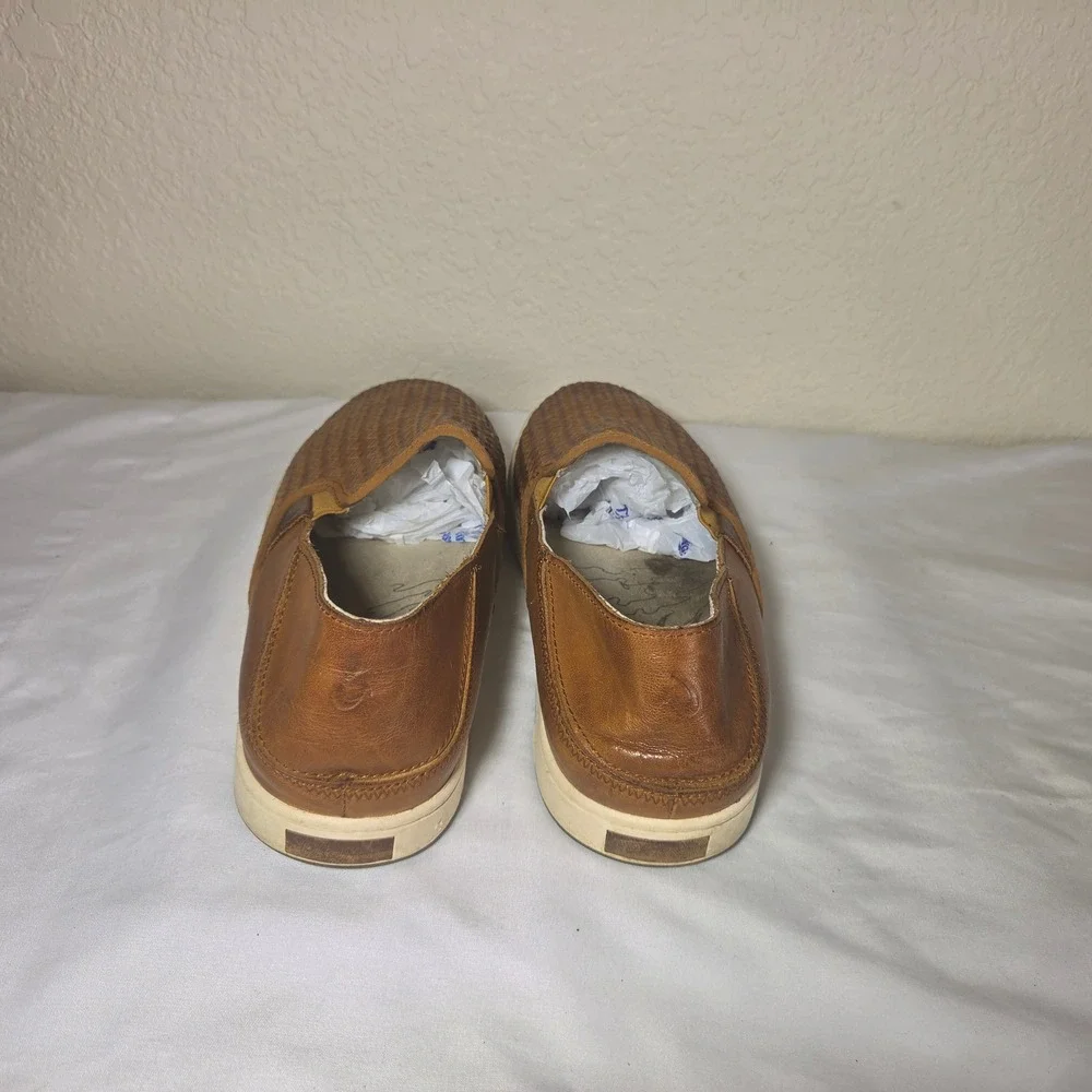 OluKai Kahu Lauhala Mens Fox Leather Woven Slip On Sneakers 10397-FX18 Size 11